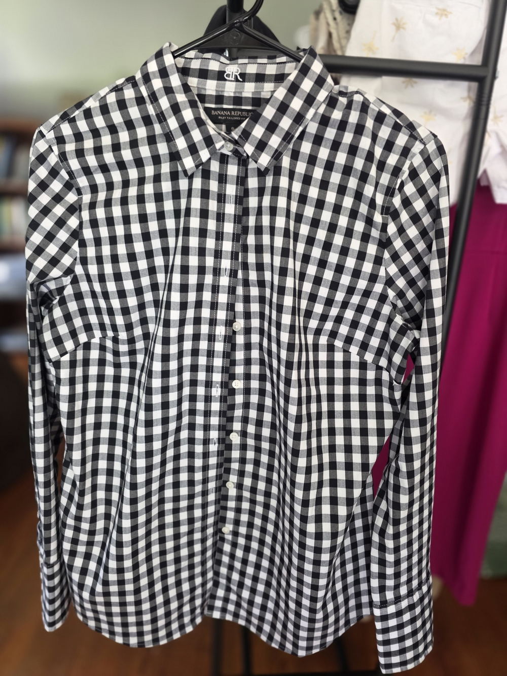 Banana Republic Black and White Gingham Button-Down Shirt